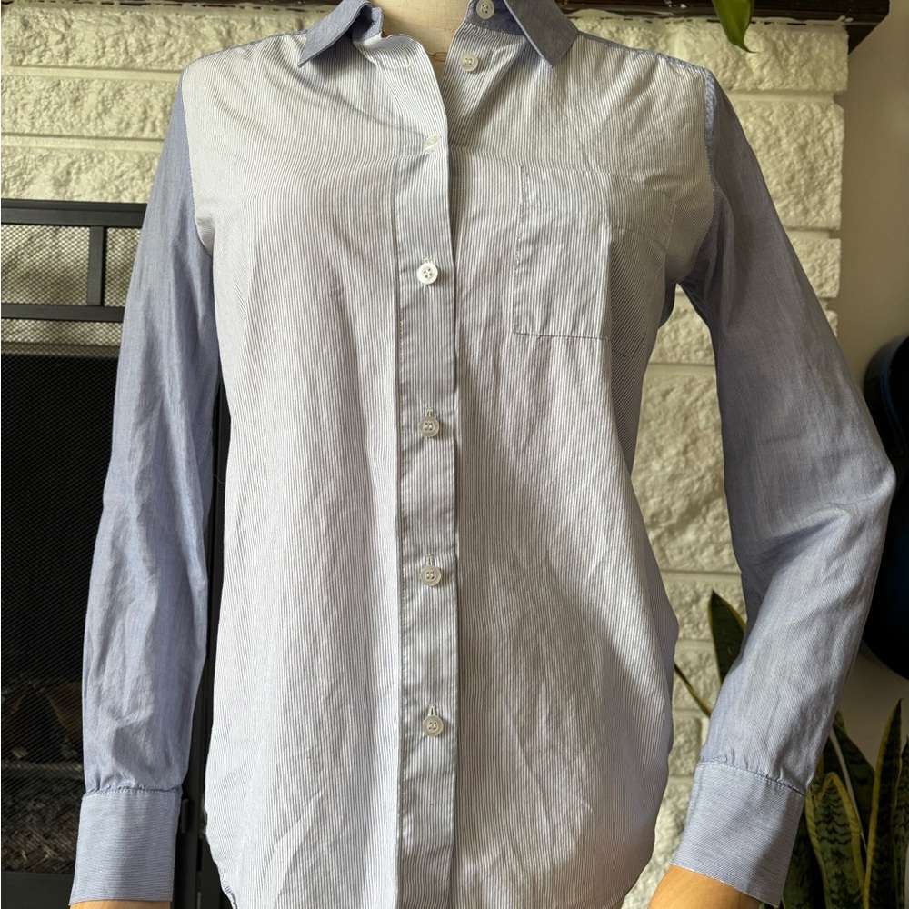 Barney’s New York Classic Blue Striped Women’s Button Down